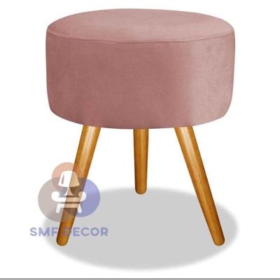 Puff Redondo Pés Palito Veludo Rosa Nude