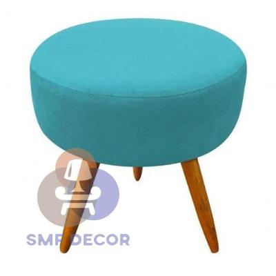 Puff Redondo Pés Palito Azul Turquesa