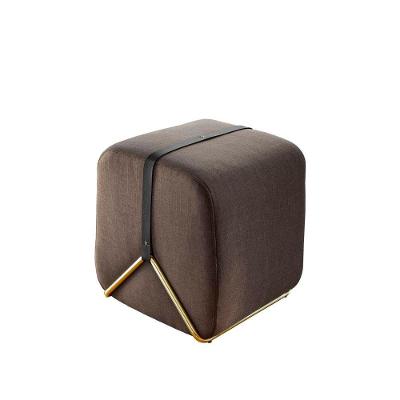 Puff Decorativo Slim Base Cromada Ouro Linho tramado Marrom