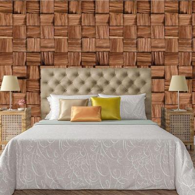 Papel De Parede Adesivo Bloco 3D De Madeira Lavável Cozinha 3m