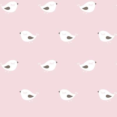 Papel De Parede Infantil Passarinhos Branco E Rosa Ff4007