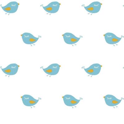 Papel De Parede Infantil Passarinhos Branco E Azul Ff4006