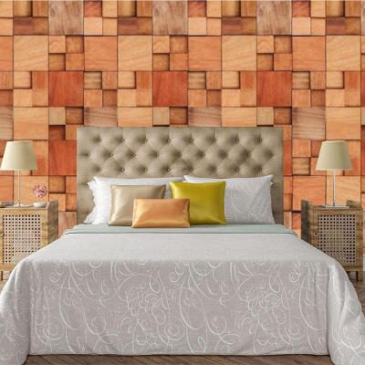 Papel De Parede Adesivo Bloco 3D De Madeira Lavável Cozinha 1,5 Metros