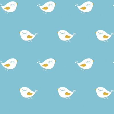 Papel De Parede Infantil Passarinhos Azul E Branco Ff4005