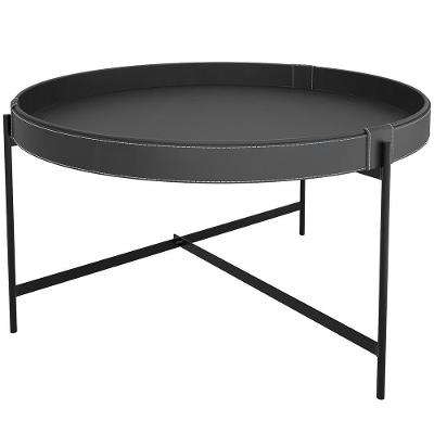 Mesa De Centro Decorativo Sala De Estar 70 Cm Industrial Sintético Preto P06 Aura