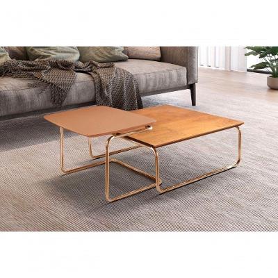 Conjunto Mesa De Centro Kairos Base Cobre Larflex Cor:terracota