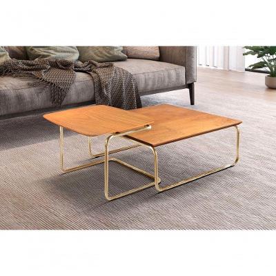 Conjunto Mesa De Centro Kairos Base Ouro Larflex Cor:castanho