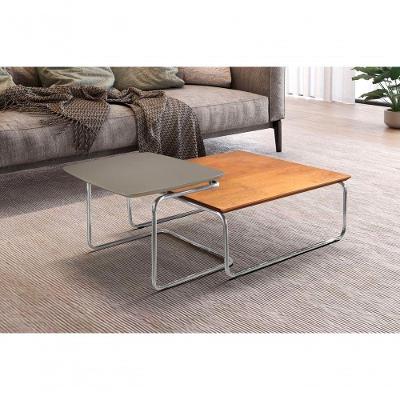 Conjunto Mesa De Centro Kairos Base Cromada Larflex Cor:concreto