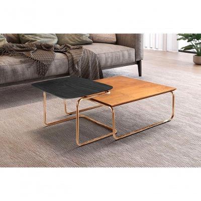 Conjunto Mesa De Centro Kairos Base Cobre Larflex Cor:ébano