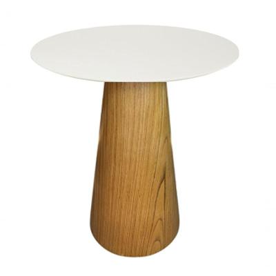 Mesa De Apoio Cone Base Laminada Em Madeira Natural - Tampo Off White 60 Cm Altura 60 Cm Cor Marrom