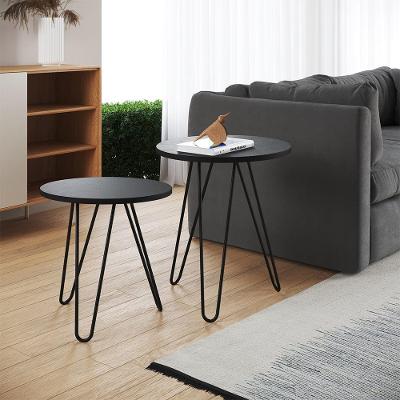 Mesa De Lateral Duo Lisboa Ferro Preto Tampo Preto - Cor: Marrom