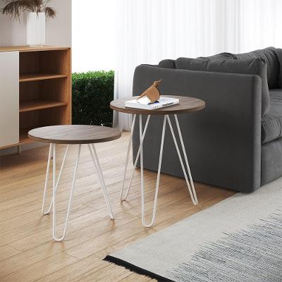 Mesa De Canto Duo Lisboa Ferro Branco Tampo Amêndoa