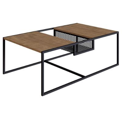 Mesa Lateral Industrial York Artesano Quadrada 40 Cm (Largura) Em Mdp Hanover Base Aço Preto
