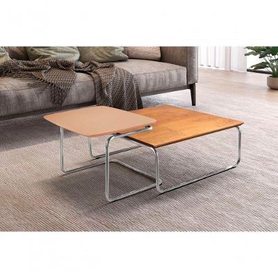 Conjunto Mesa De Centro Kairos Base Cromada Larflex Cor:coral