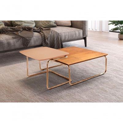Conjunto Mesa De Centro Kairos Base Cobre Larflex Cor:coral