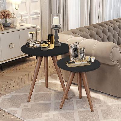 Mesa Lateral Decorativa Redonda Pés Palito - Preta - Preto