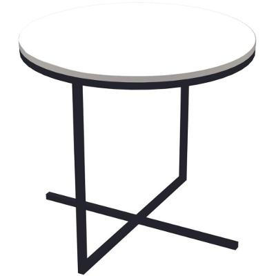 Mesa Lateral Redonda Volpi Artesano 50 Cm (largura) Em Mdp Estrutura Preta Metálica Em Aço Branco