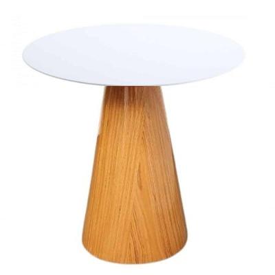 Mesa Lateral Cone Base Laminada Em Madeira Natural E Tampo 41 Cm - Laqueado Cor Branco
