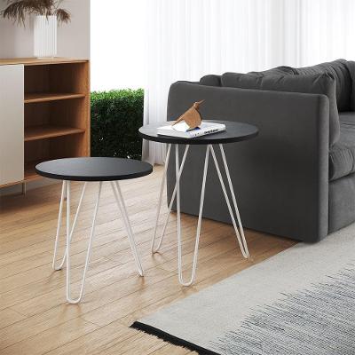 Mesa De Lateral Duo Lisboa Ferro Branco Tampo Preto - Cor: Preto