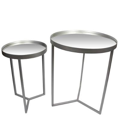 Conjunto Mesa De Apoio E Lateral Espelhada Prata - D'rossi