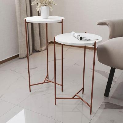 Mesa Lateral Redonda áquila Cobre E Tampo Branco - Cor: Branco