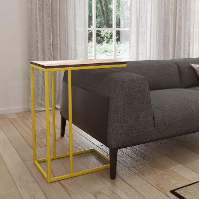 Mesa Lateral Industrial Elena Tampo Amendoa Base Ferro Amarelo - Cor: Amarelo
