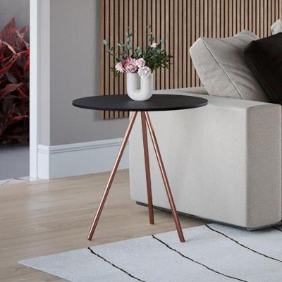 Mesa Lateral Eames Gabriela Tampo Madeira Preto Pés Cobre
