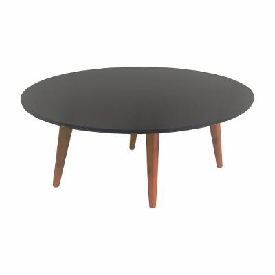 Mesa De Centro Oval Laqueada Com Vidro Cor Preto Tamanho G