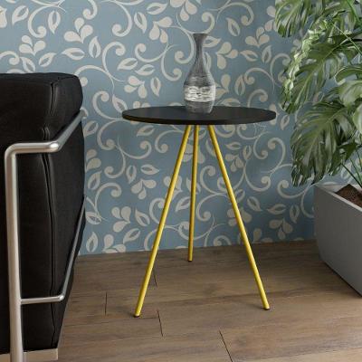 Mesa Lateral Gabriela Wood Preto E Amarelo - Cor: Preto