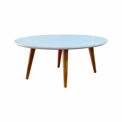 Mesa De Centro Oval Laqueada Com Vidro Cor Branco Tamanho G