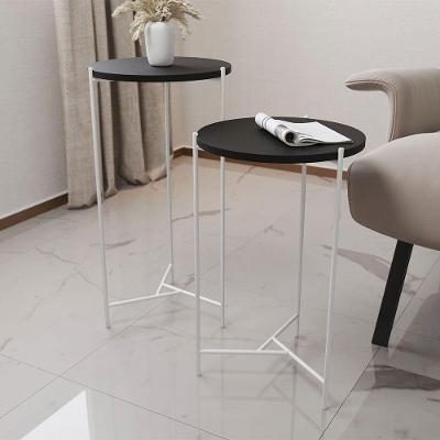 Mesa Lateral Redonda áquila Branca E Tampo Preto - Cor: Preto