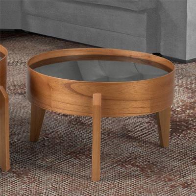 Mesa De Centro Laminada Com Vidro - Eloá Diâmetro 50cm