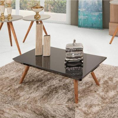 Mesa De Centro Retangular Laqueada Com Vidro Cor Preto