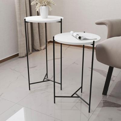 Mesa Lateral Redonda áquila Preta Tampo Branco - Cor: Branco