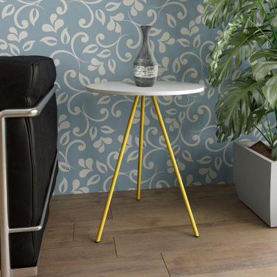 Mesa Lateral Gabriela Wood Branco E Amarelo - Cor: Amarelo