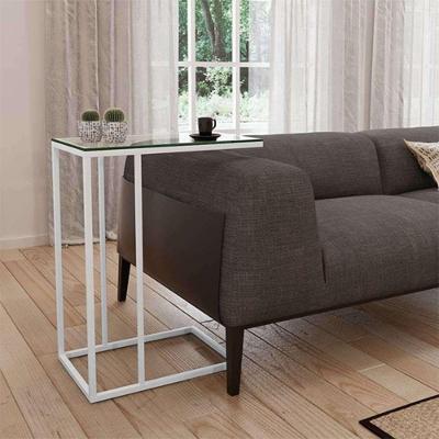 Mesa Lateral Encaixe Elena Vidro Branca - Cor: Branca