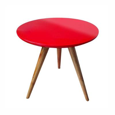 Mesa Lateral Redonda Com Vidro 50x50 Cor Vermelho Medida 50 Cm Altura