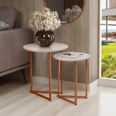 Jogo De Mesa Lateral Apoio Canto Jade Kit Sala Estar Sofá