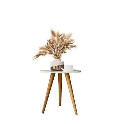Mesa Lateral Redonda Pés Palito Off White Cristal - Fdecor