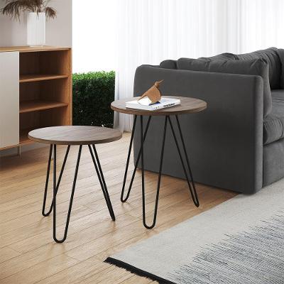 Mesa De Canto Duo Lisboa Ferro Preto Tampo Amêndoa Cor: Marrom