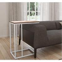 Mesa Lateral Tampo Madeira Amendoa Base Branco - 1