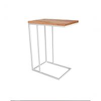 Mesa Lateral Tampo Madeira Amendoa Base Branco - 2