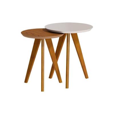 Conjunto Mesa Lateral Redonda - Off White Freijó