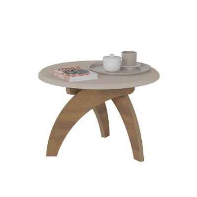 Mesa De Centro Jade Retrô Off White Com Pinho Tampo Redondo