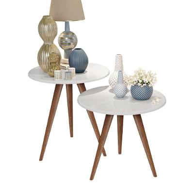 Conjunto Mesa De Canto E Lateral Retrô Pés Palito Branco