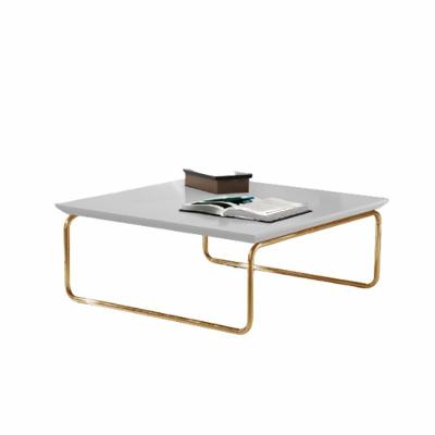 Mesa De Centro Munique 70x70 Cm Branco Com Base Dourada