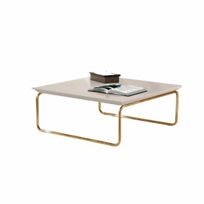 Mesa De Centro Munique 70x70 Cm Off White Com Base Dourada