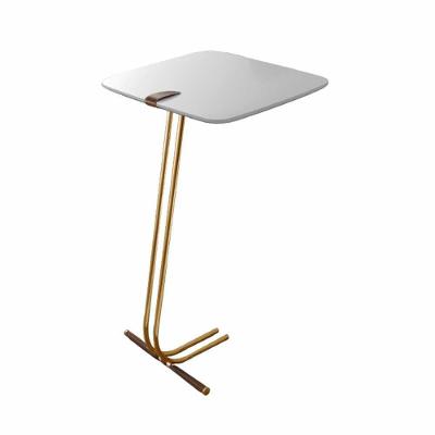 Mesa De Apoio Bandeja Branca Base Dourada