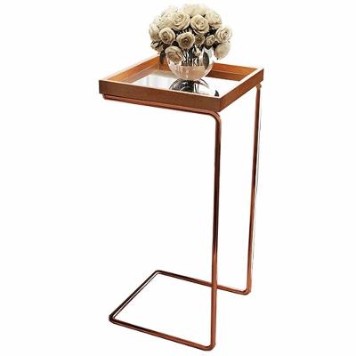 Mesa Apoio Lateral Para Sofá Espelhada Pé Cobre LarFlex Cor:castanho
