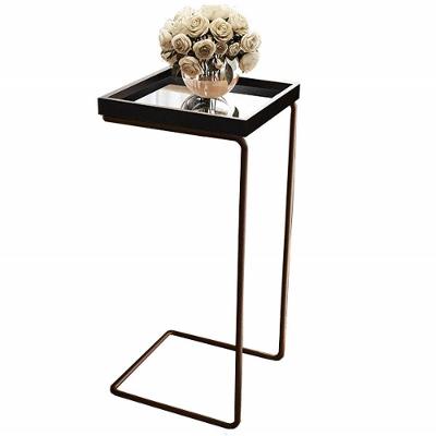 Mesa Apoio Lateral Para Sofá Espelhada Pé Café LarFlex Cor:laca Preto